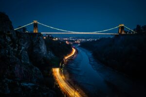 bridge over river during night time