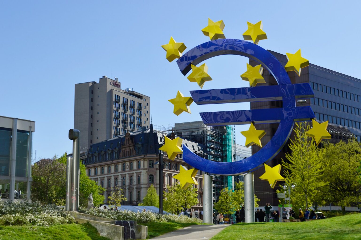 a large blue and yellow sign with stars on it