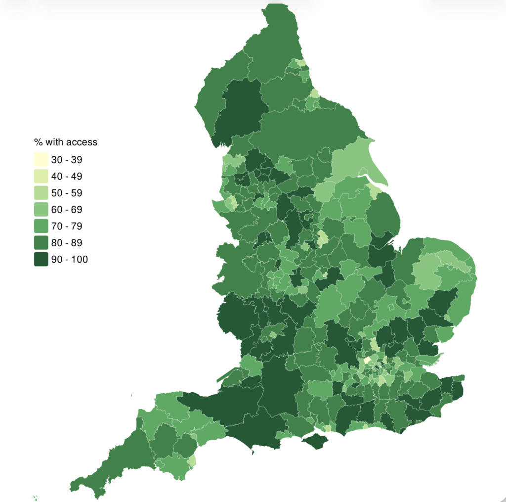 All blue and green space in England has been mapped out